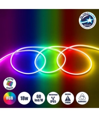 GLOBOSTAR® NEOVALE 70569 Ψηφιακή Pixel Addressable Ταινία Neon Flex LED 18W-m 900lm-m 120° DC 24V Αδιάβροχο IP65 60 x SMD5050 Chip-m 10 x Pixel-m Πολύχρωμο RGB Dimmable SPI-TTL Protocol IC WS2811 - Sanan SMD Chip - Μ100 x Π0.8 x Υ1.6cm - 3 Χρόνια Εγγύηση